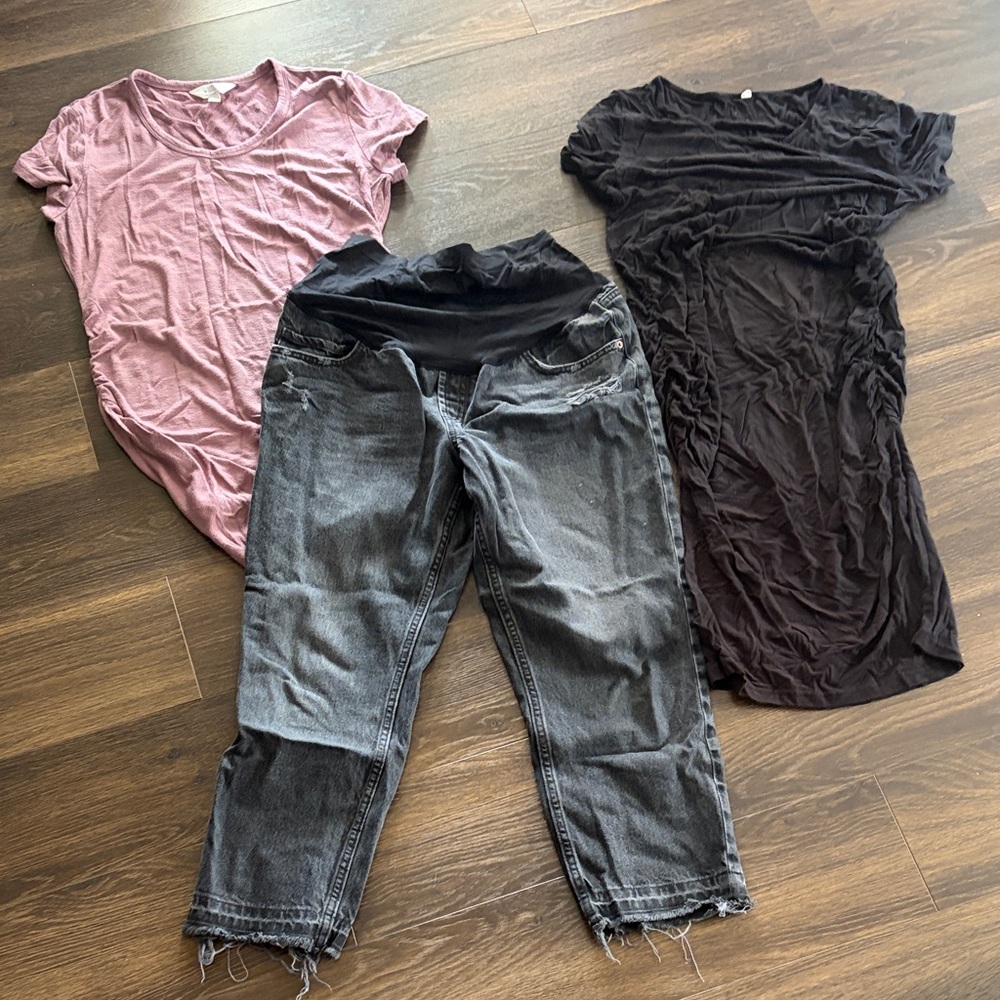 Large Maternity bundle old navy sz 12 black jeans, large top, large black dress